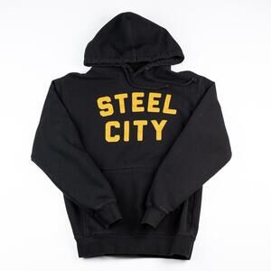 Steel City Pittsburgh Hoodie Black Yellow Graphic Pullover Sweatshirt Mens Small